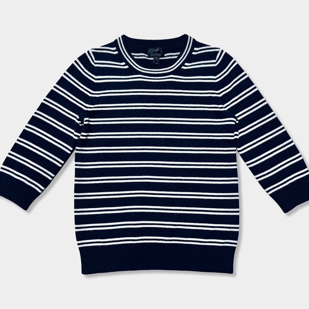 J. Crew Navy and White Striped Crewneck Sweater
